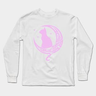 Pink Celtic Moon Cat Long Sleeve T-Shirt